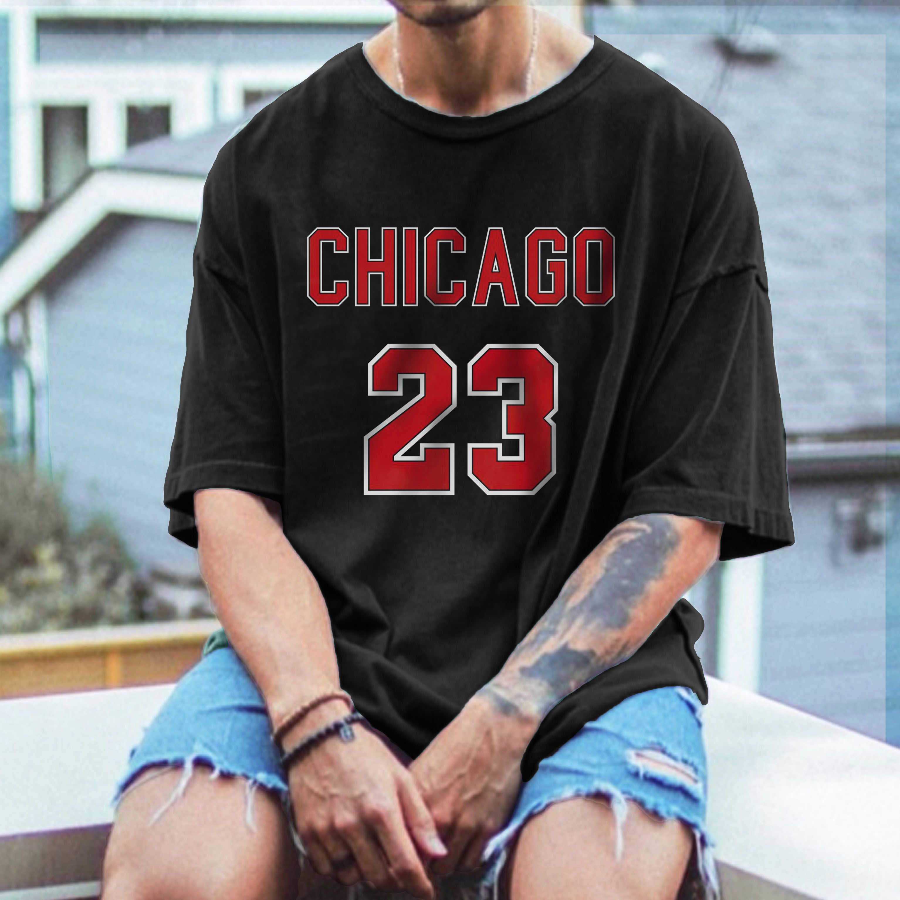 Oversized T-shirts- Olive Green Chicago Printed T-shirts Online
