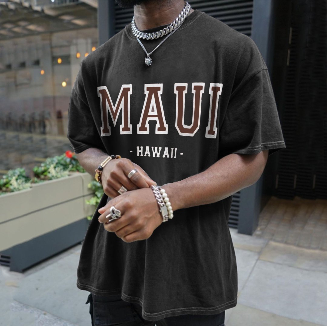 "MAUI" Print Men's Retro Loose Fit T-Shirts