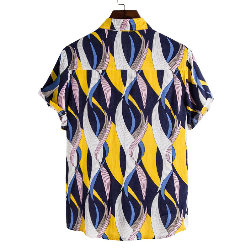 Cotton And Linen Printed Pocket Button-down Shirt