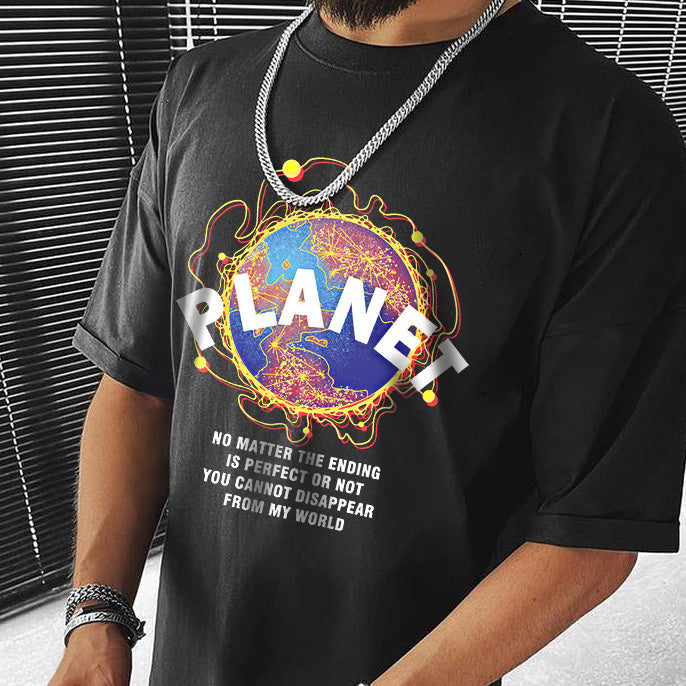 PLANTE Letter Graphic Print Loose Short Sleeve Men's T-Shirt