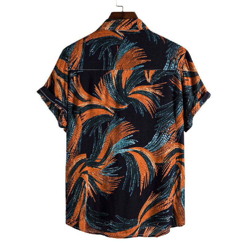 Cotton And Linen Printed Pocket Button-down Shirt