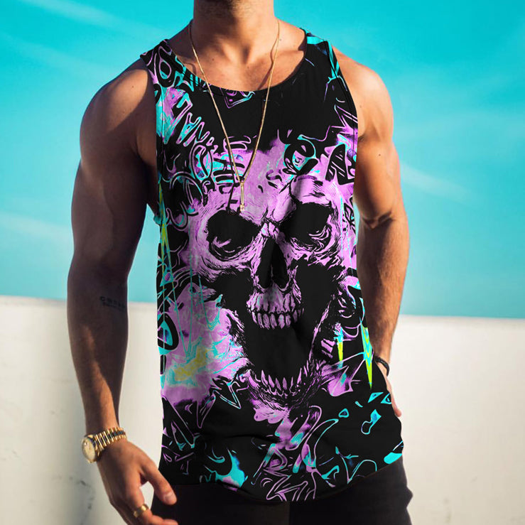 Street Trend Skull Print Casual Tank Top