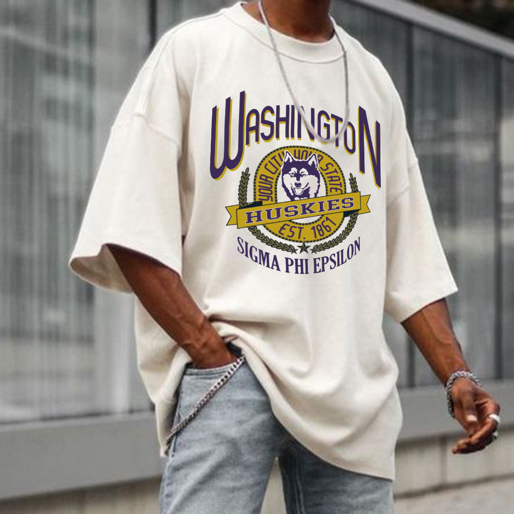 HUSKIES Alphabet Graphic Print Casual Men's T-Shirt