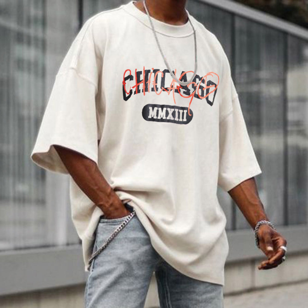 Chicago Graphic Print Loose Men's Short Sleeve T-Shirt