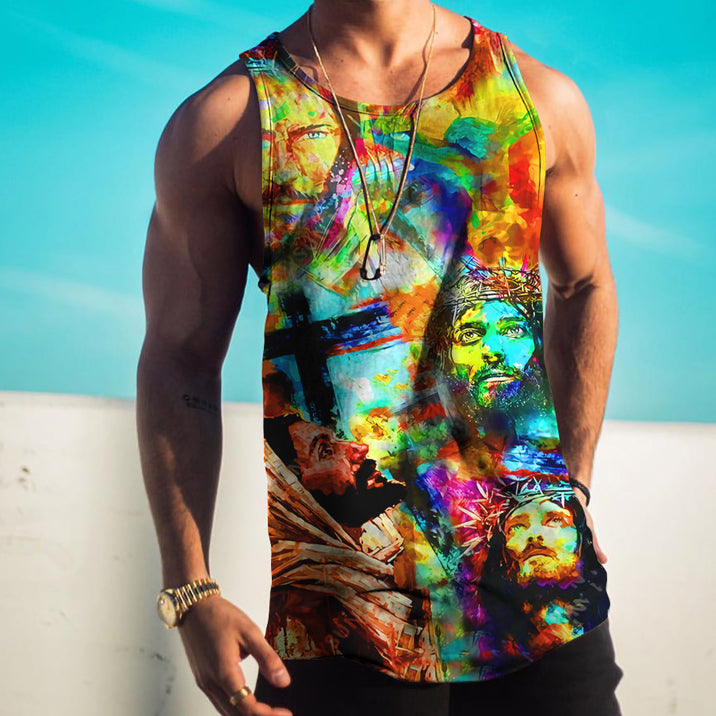 Retro Trend Personality Street Casual Easter Pattern Tank Top