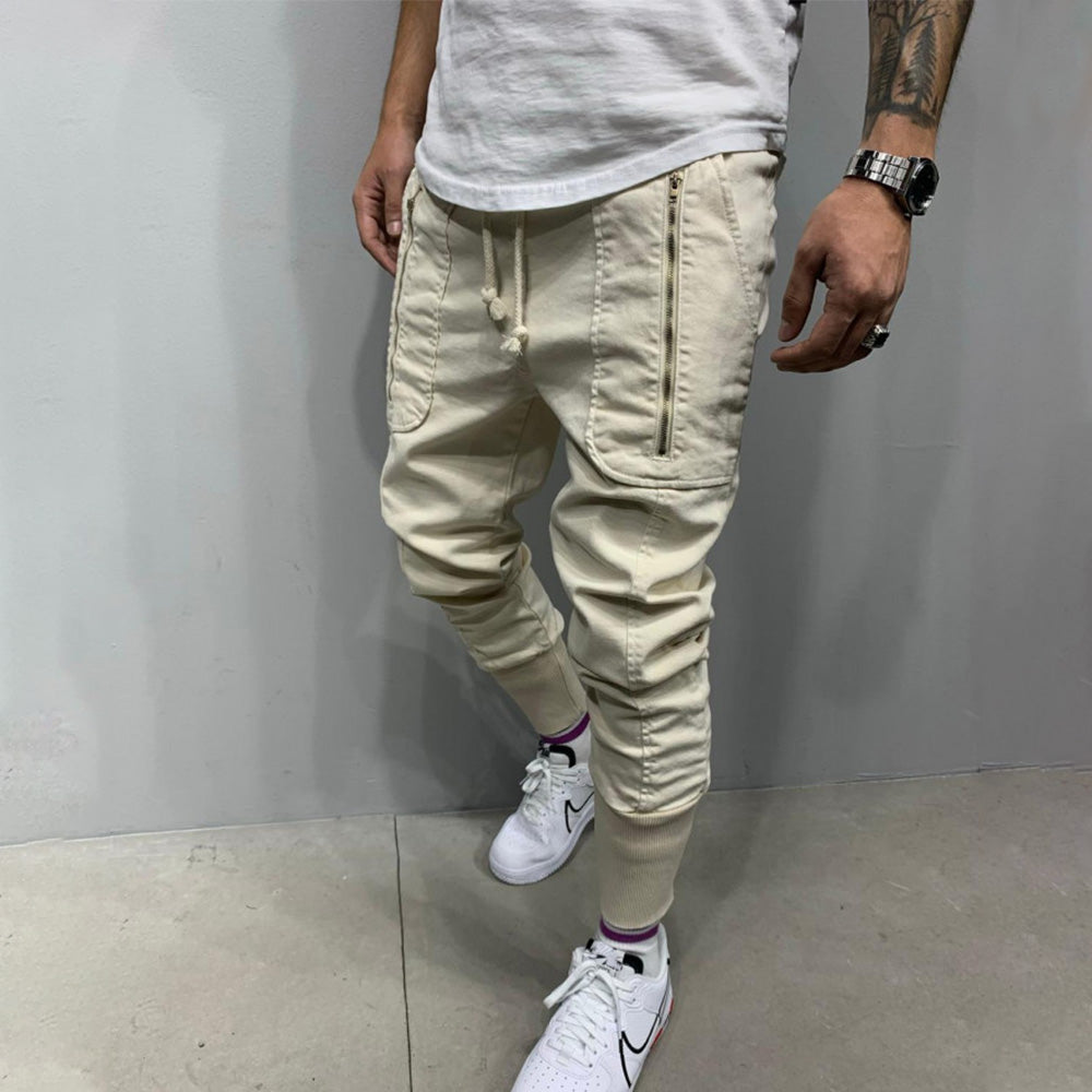 Casual Zip Pocket Lace-up Panel Sports Cargo Trousers