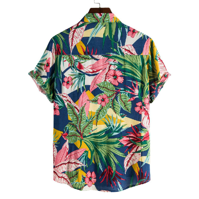 Cotton And Linen Printed Pocket Button-down Shirt