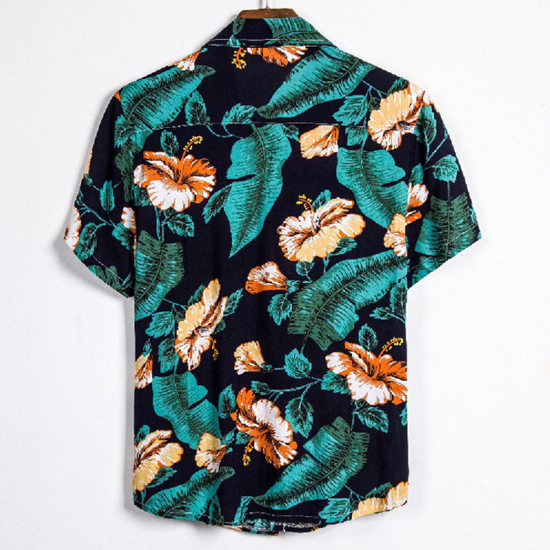 Cotton And Linen Printed Pocket Button-down Shirt