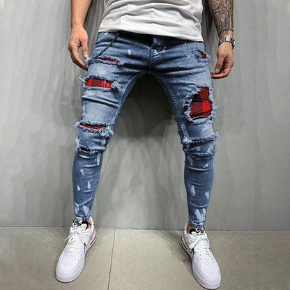 Wool Ripped Patch Denim Pants