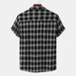 Black Fashion Plaid Print Lapel Button Short Sleeve Shirt