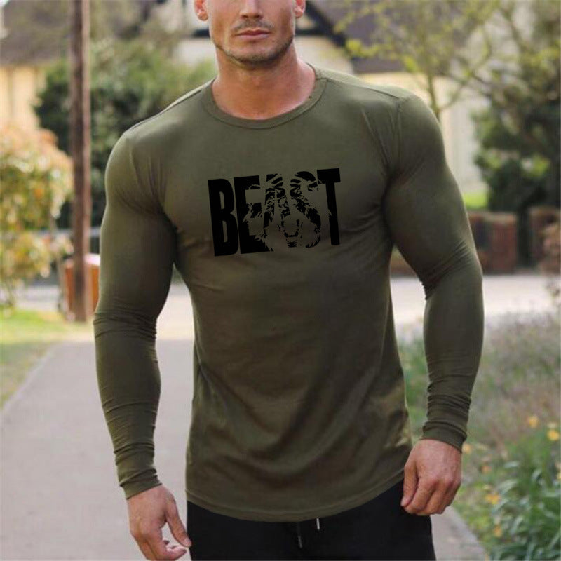Round Neck Letter Print Sports Men's Long Sleeve T-Shirt