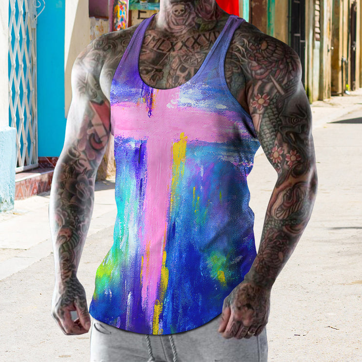 Trendy Personality Street Casual Easter Cross Tie Dye Pattern Vest