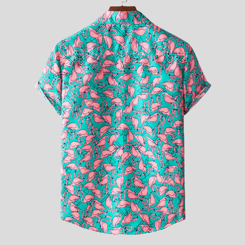 Cotton And Linen Printed Pocket Button-down Shirt