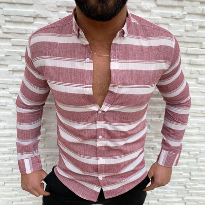 Turn-down collar button-down long sleeve men's casual shirt