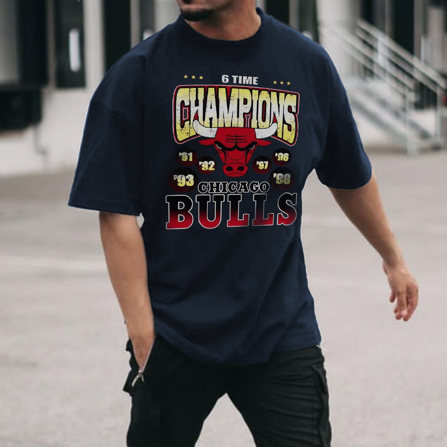 Bulls Print Men's Crew Neck T-Shirt