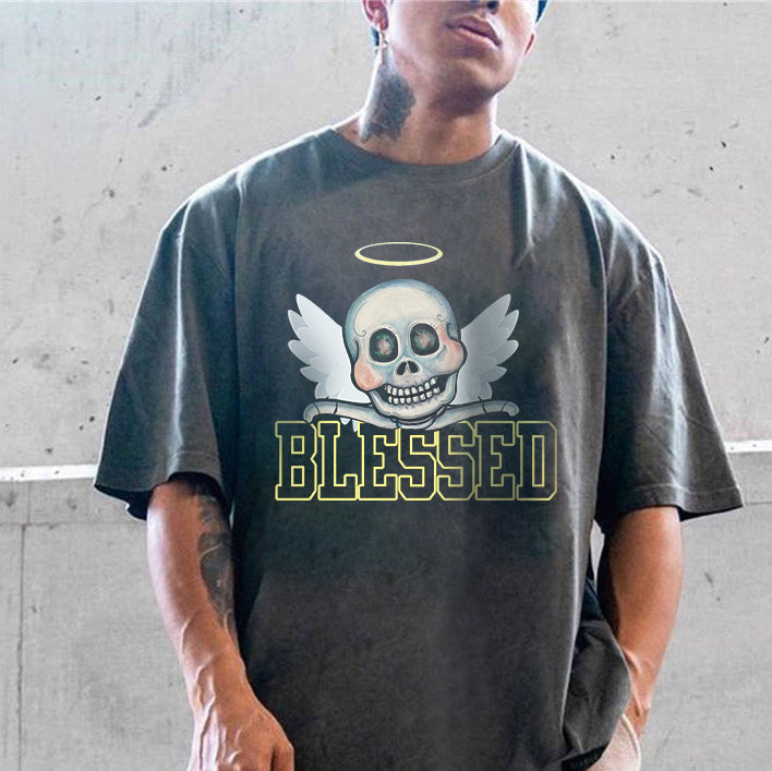 Blessed Skull Angel Graphic Print Men's T-Shirt