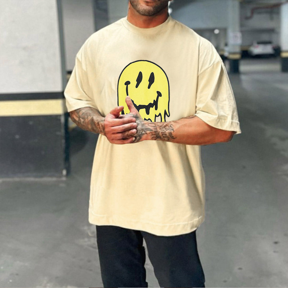 Smiley Graphic Print Loose Men's Short Sleeve T-Shirt