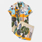 Casual Loose Beachwear Leaf Print Short Sleeve Shorts Hawaiian Vacation Two-Piece Set