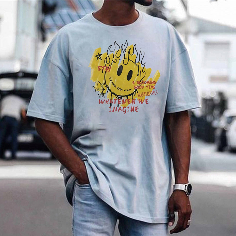 Smiley Graphic Print Casual Loose Men's Short Sleeve T-Shirt