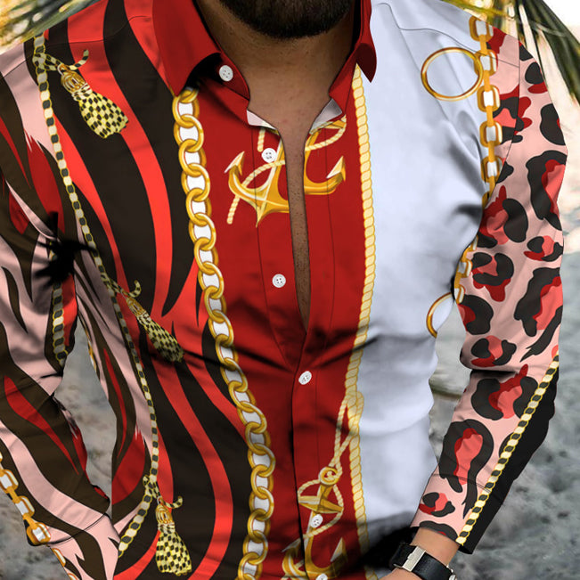 Unique Personality Trend Print Casual Beach Vacation Long Sleeve Shirt