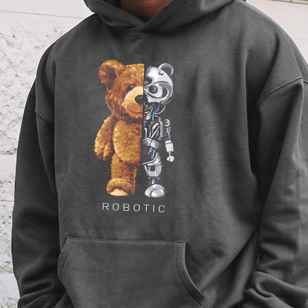 Mechanical Bear Graphic Print Loose Men's Sweatshirt