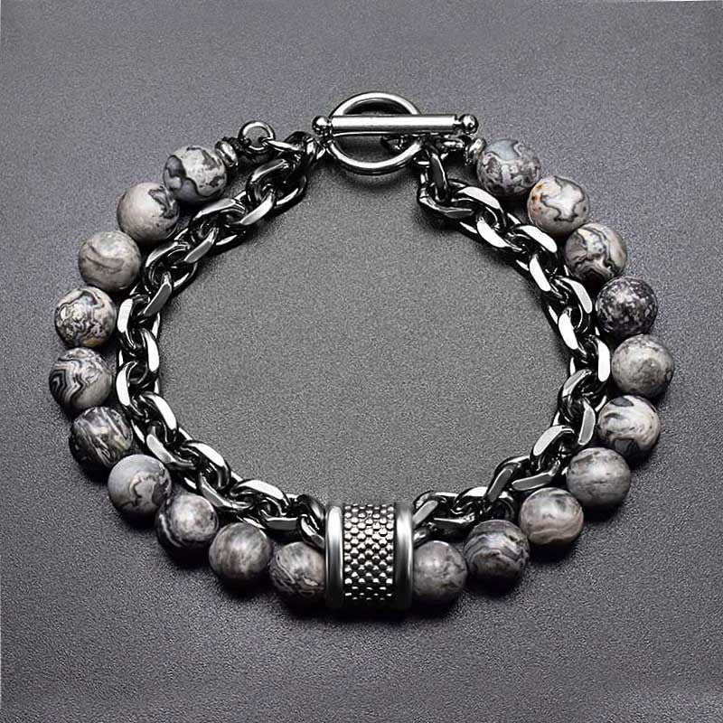 Frosted Map Stone Beaded Metal Men's Personality Trend Jewelry
