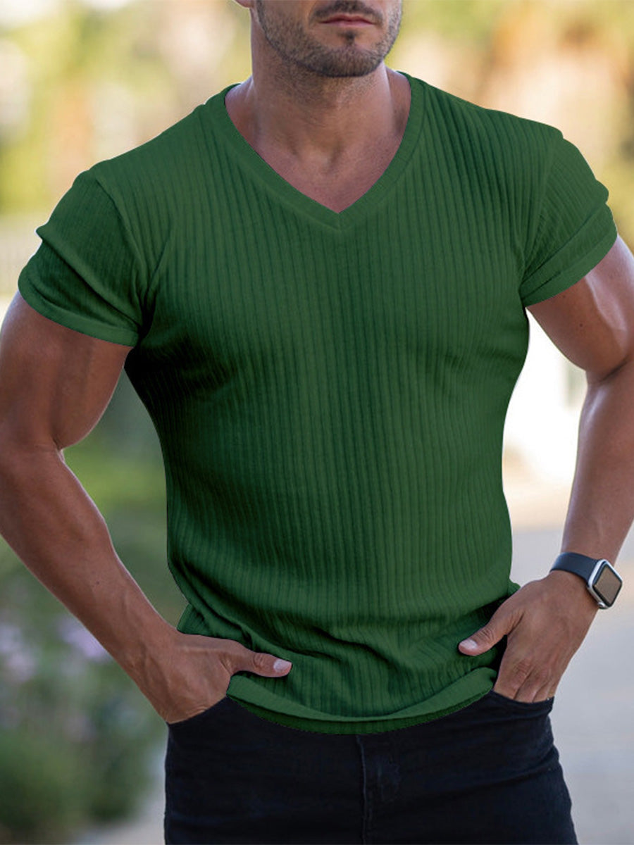 V-neck Sports Breathable Solid Color Short-sleeved Casual T-shirt