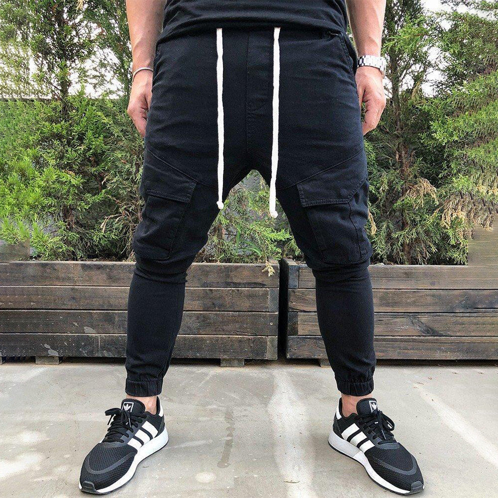 Statement Casual Pocket Lace-Up Panel Sports Cargo Pants Trousers