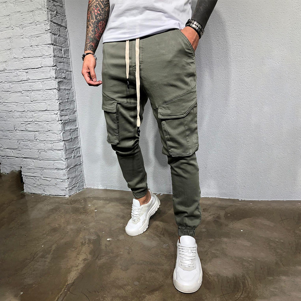 Statement Casual Pocket Lace-Up Panel Sports Cargo Pants Trousers