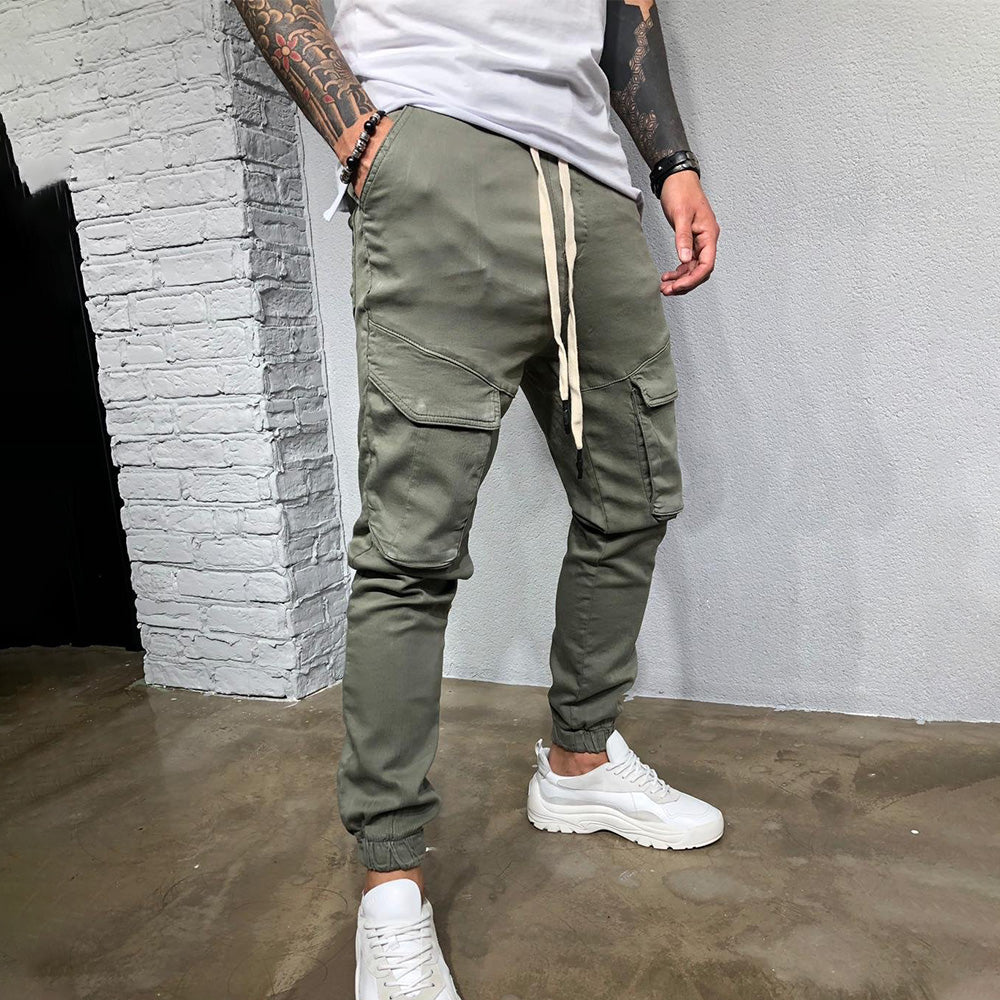 Statement Casual Pocket Lace-Up Panel Sports Cargo Pants Trousers