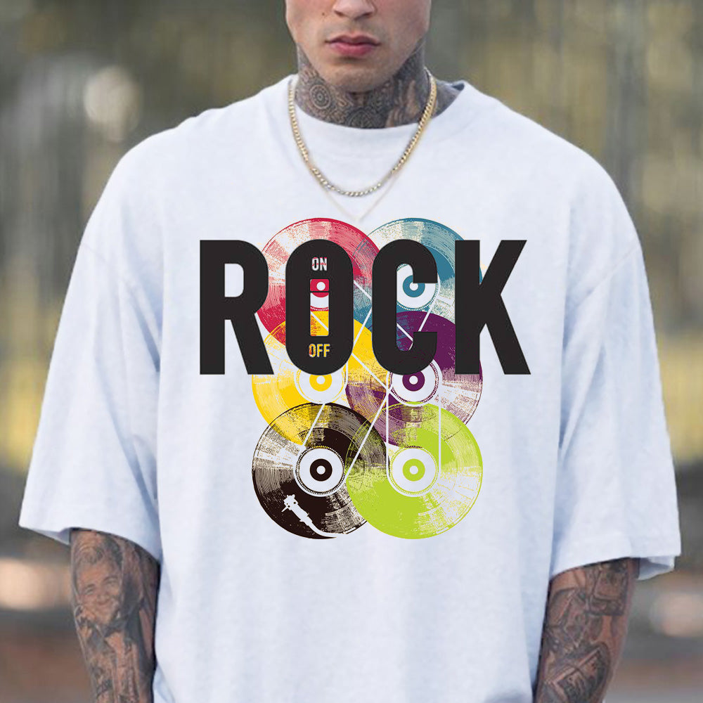 ROCK Graphic Print Crew Neck Casual Men's T-Shirt