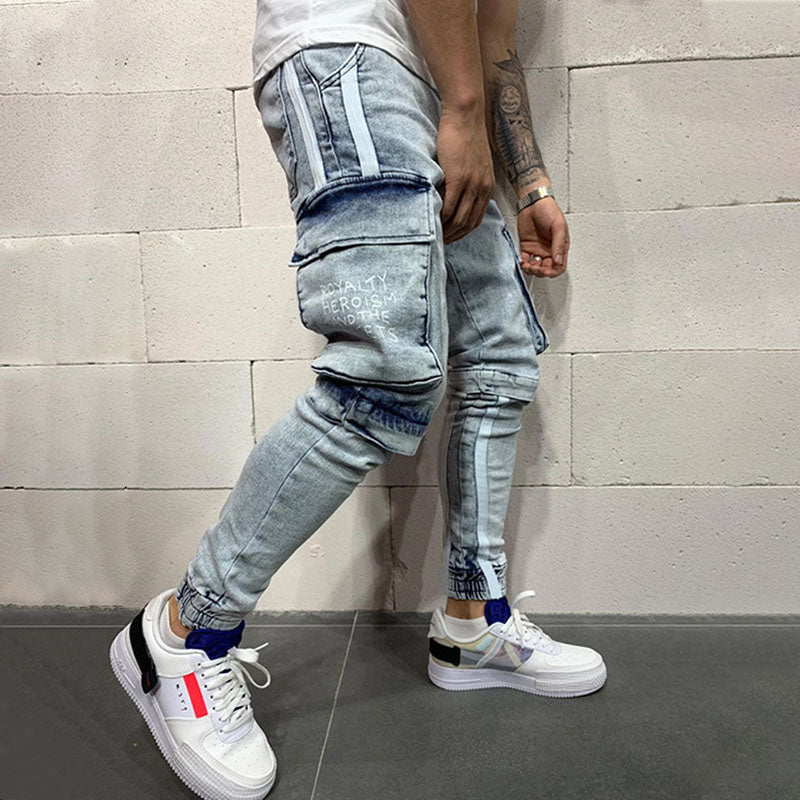 Wool Ripped Patch Denim Pants