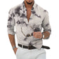 Men's Loose Lapel Cotton Linen Print Loose Long Sleeve Casual Shirt