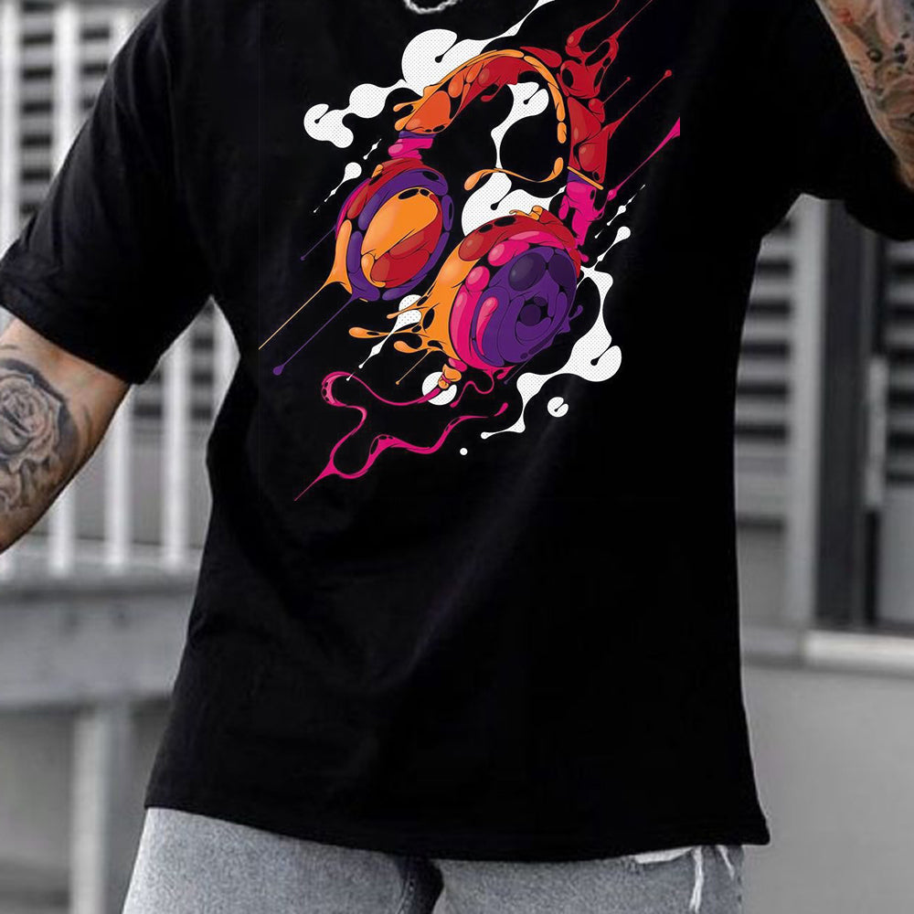 Graffiti Headphones Music Graphic Print Casual Men's T-Shirt