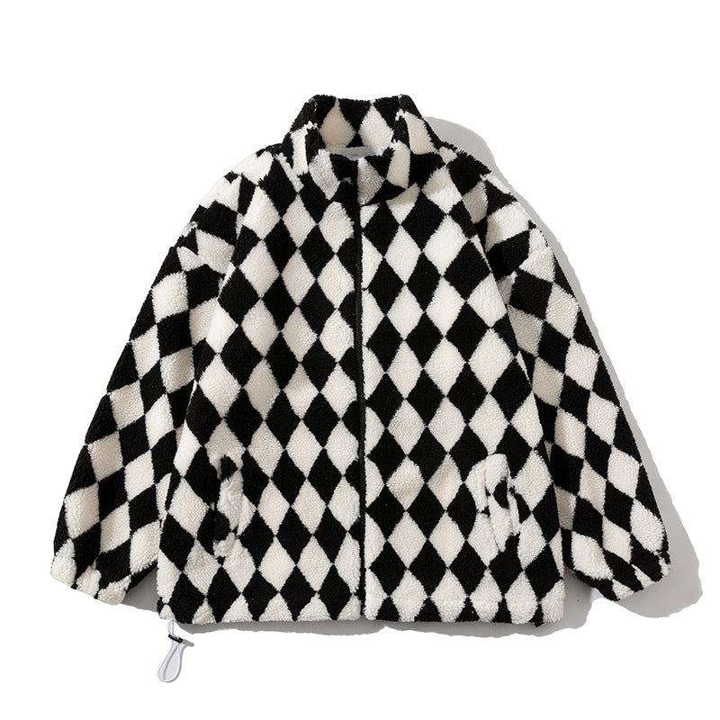 Check chess and cards thickened men's jacket