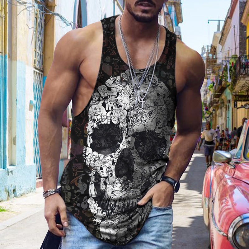 Street Trend Personality Digital Skull Printed Casual Vest