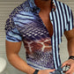 Striped Leopard Contrast Panel Print Short Sleeve Shirt