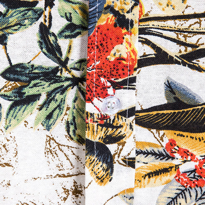 Cotton And Linen Printed Pocket Button-down Shirt