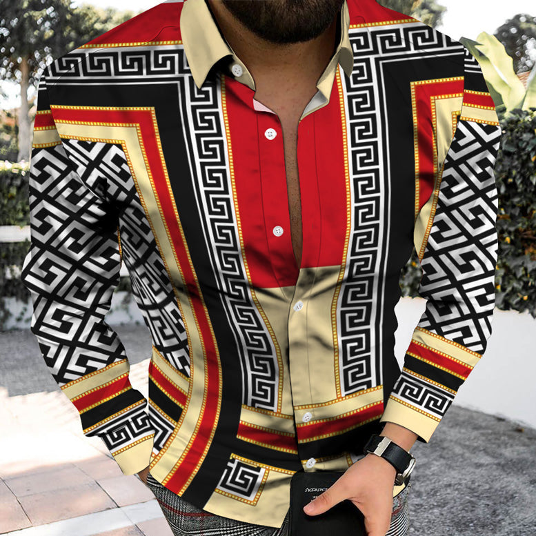 Unique Personality Trend Fashion Print Casual Beach Vacation Long Sleeve Shirt