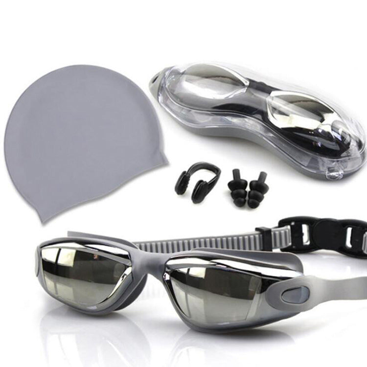 Swimming goggles, Swimming Cap, Nose Clip, Earplugs, Four-piece Set