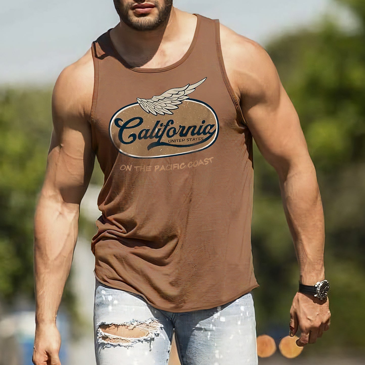 California Graphic Print Men's Crew Neck Tank Top