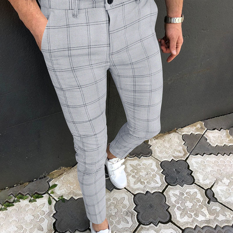 Check print casual trousers summer men's casual trousers