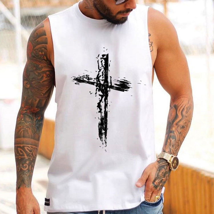Trend Personality Cross Easter Print Sleeveless Casual Tank Top