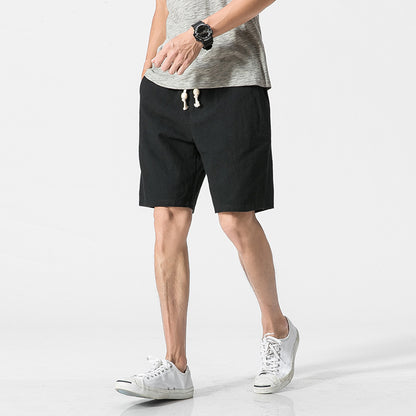 Casual Plain Loose Men's Cotton And Linen Five-point Pants Shorts