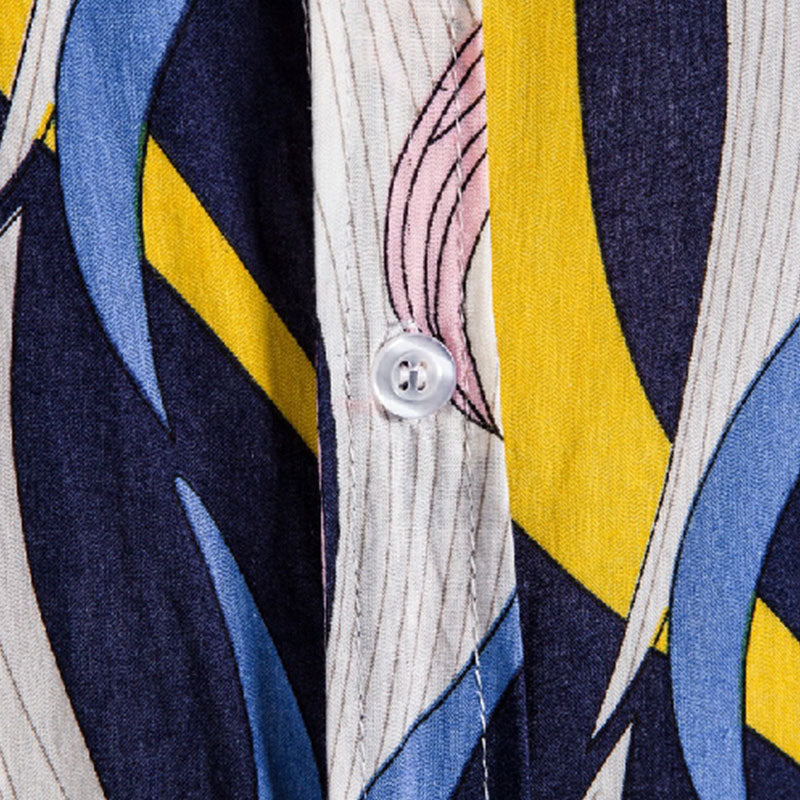 Cotton And Linen Printed Pocket Button-down Shirt