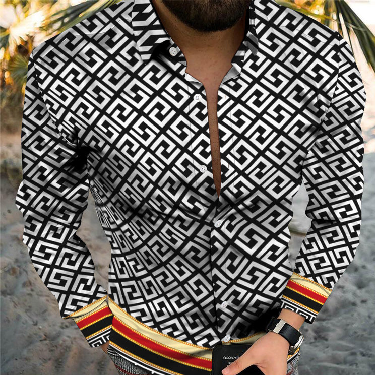 Unique Personality Trend Fashion Print Beach Vacation Long Sleeve Shirt