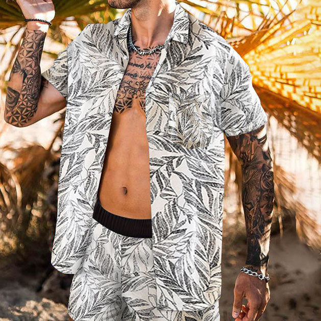 Botanical Print Hawaii Vacation Casual Beach Suit