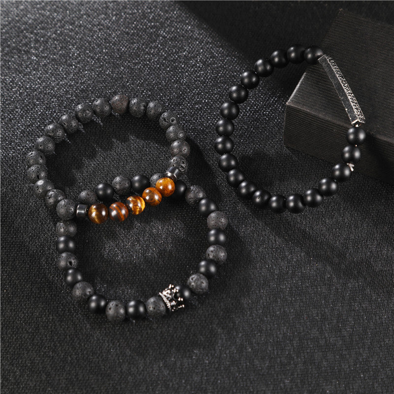 Punk Frosted Stone Crown Three-Piece Bracelet