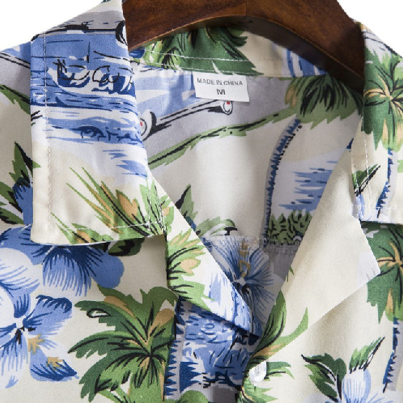 Cotton And Linen Printed Pocket Button-down Shirt