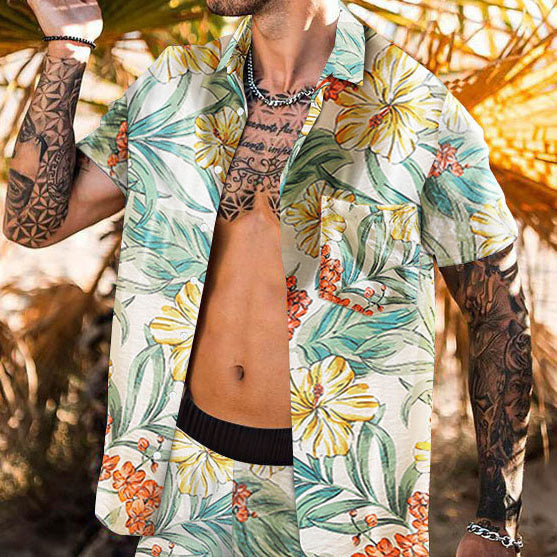 Botanical Print Casual Vacation Two-piece Set